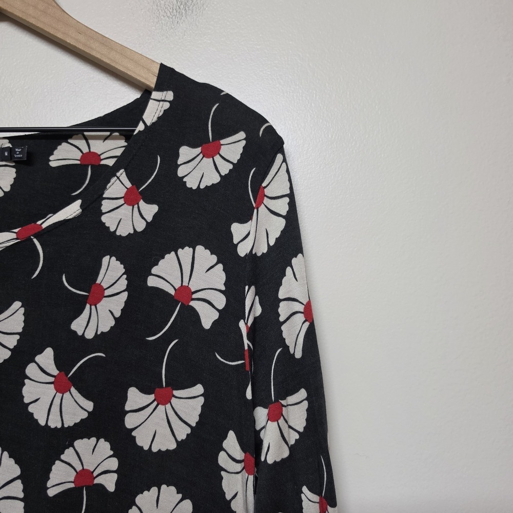 GUDRUN SJODEN Black Floral Relaxed Long Sleeve Blouson Midi Dress Size M - Picture 2 of 8